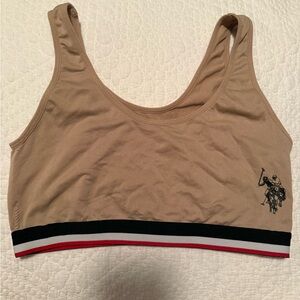 Polo Tan Sports Bra with Black and Red Stripe